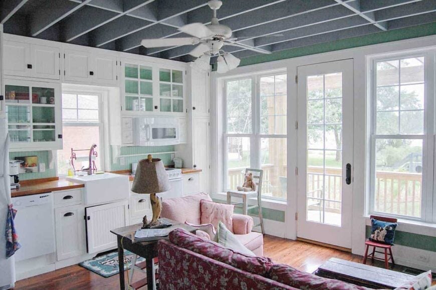 Open layout view showing the living room and open kitchen.