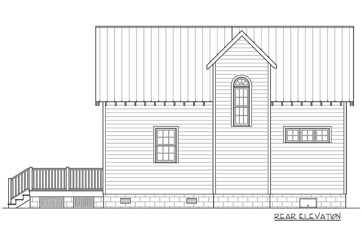 Rear elevation sketch of the 3-bedroom two-story cottage home.