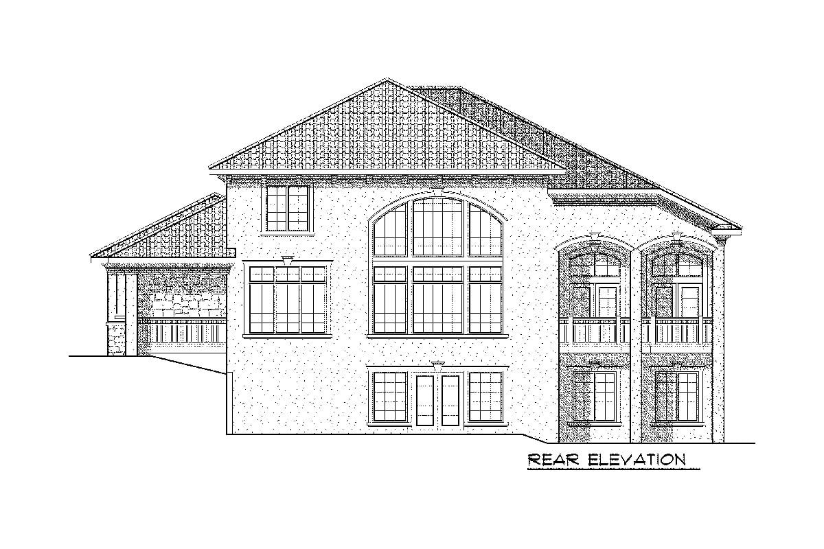 Rear elevation sketch of the 4-bedroom two-story Tuscan home.