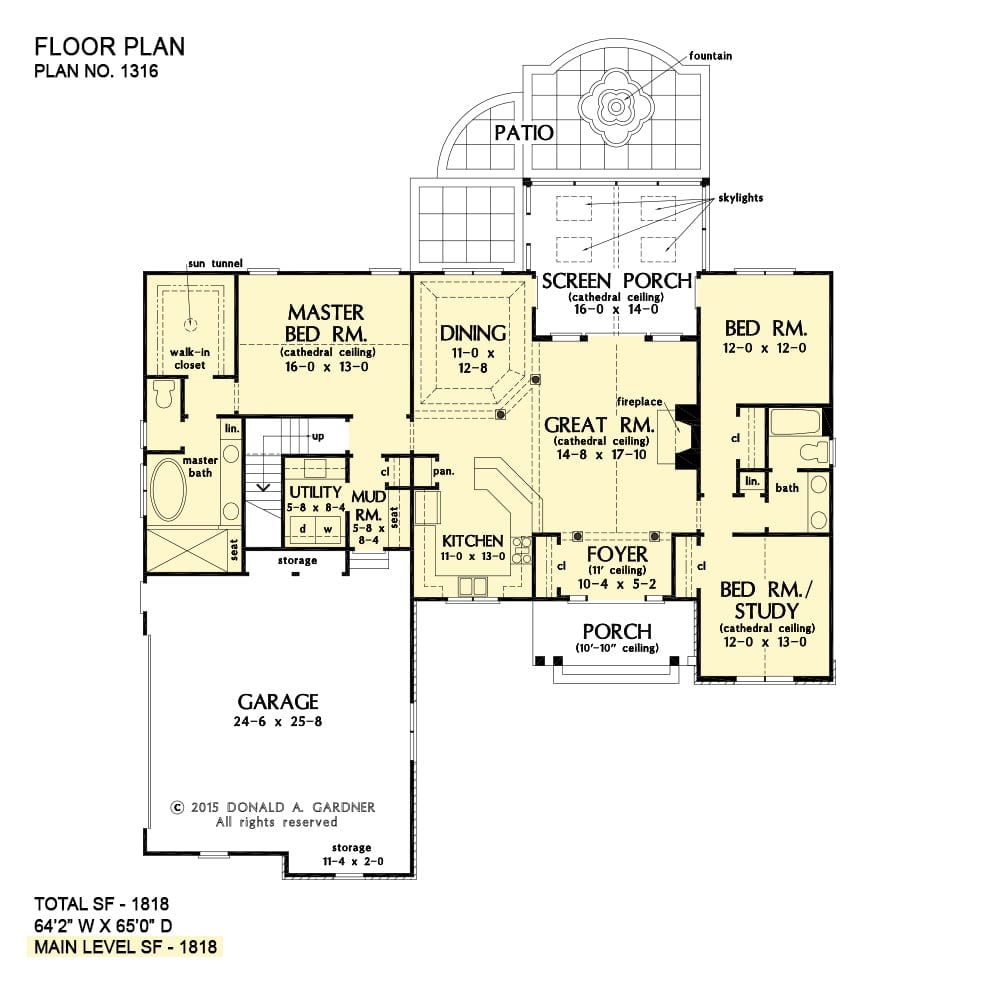 Entire floor plan of a 3-bedroom single-story the Primrose home with foyer, kitchen, dining area, great room that opens to the screened porch, utility, and three bedrooms including the primary suite and versatile study.
