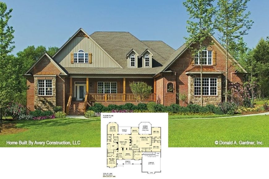 Ranch Style Single-Story 4-Bedroom Home with Covered Front Porch and ...