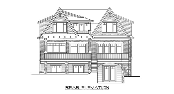 Rear elevation sketch of the two-story 4-bedroom Gilroy home.