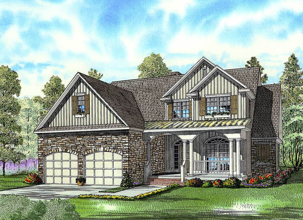 Front perspective sketch of the 4-bedroom two-story traditional home.