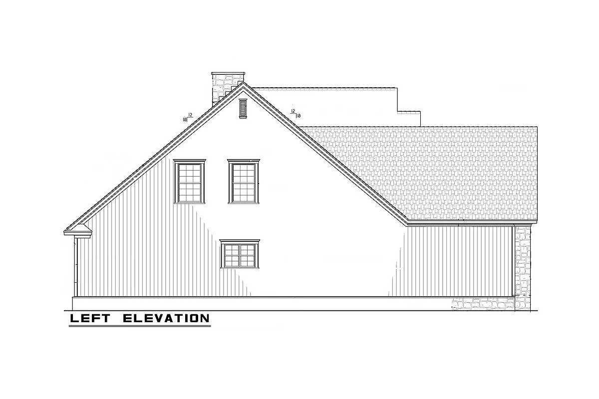 Left elevation sketch of the 4-bedroom two-story traditional home.