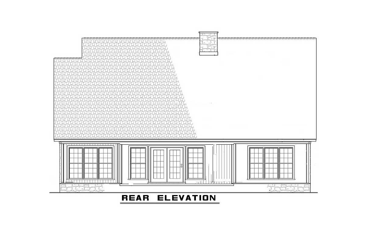 Rear elevation sketch of the 4-bedroom two-story traditional home.