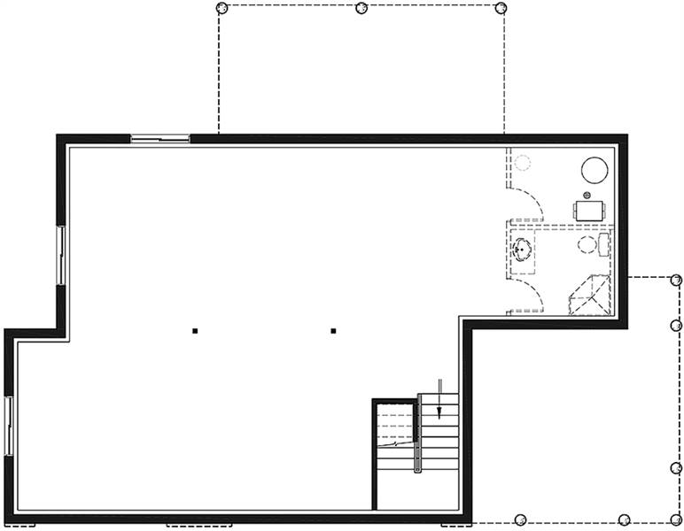 Basement floor plan with a full bath and a large unfinished space.
