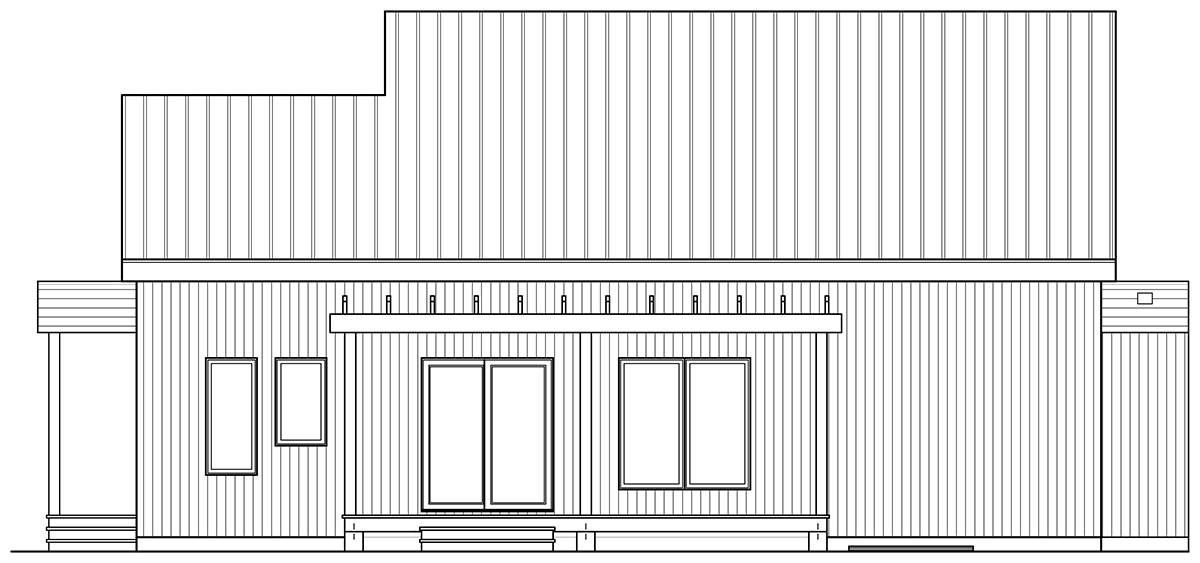 Rear elevation sketch of the single-story 2-bedroom Bergen Scandinavian home.