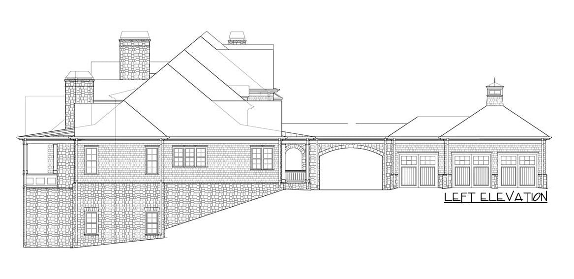 Left elevation sketch of the two-story 4-bedroom shingle-style home.