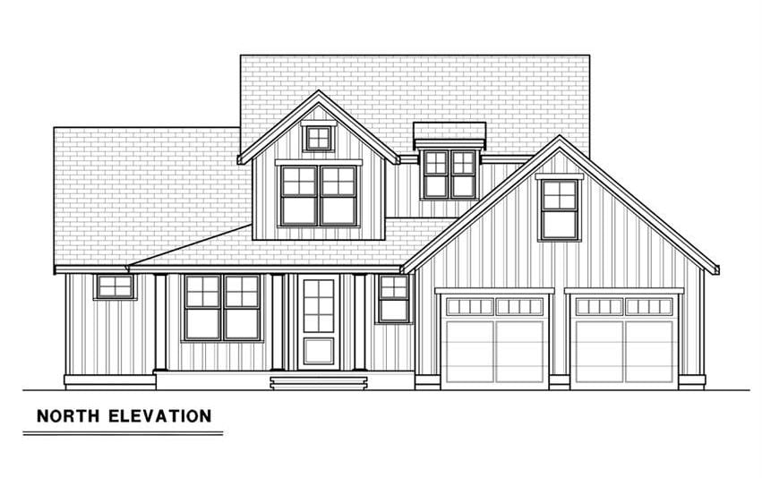 Front elevation sketch of the 3-bedroom single-story contemporary farmhouse.