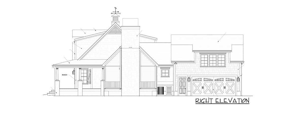 Right elevation sketch of the 3-bedroom two-story country home.