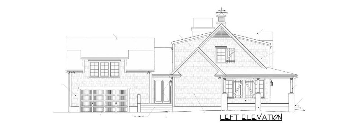 Left elevation sketch of the 3-bedroom two-story country home.