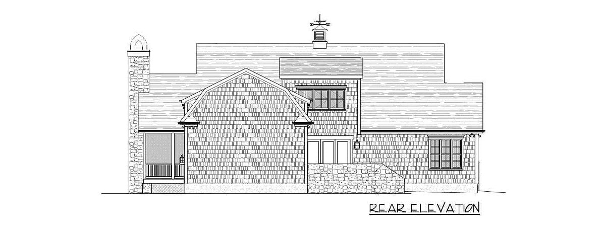 Rear elevation sketch of the 3-bedroom two-story country home.