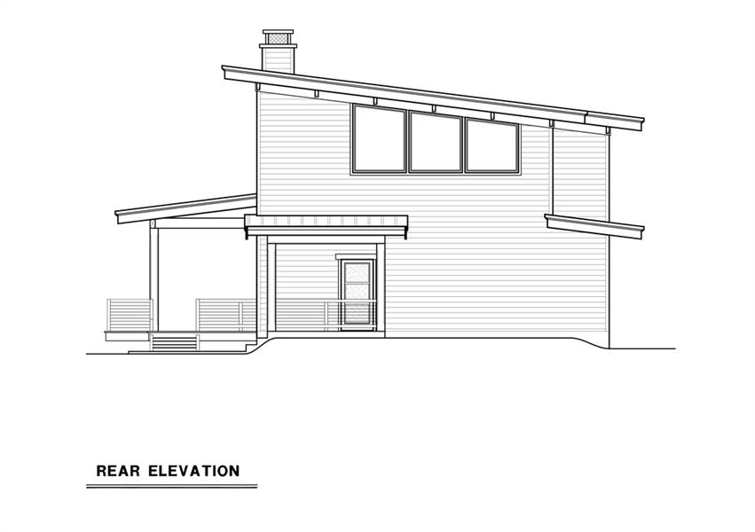 Rear elevation sketch of the 3-bedroom two-story modern style home.