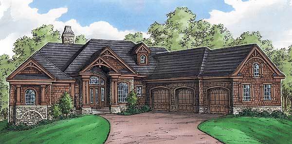 Perspective sketch of the 4-bedroom single-story mountain home.