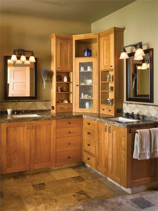 The primary bathroom has dual sink vanity paired with dark wooden framed windows.