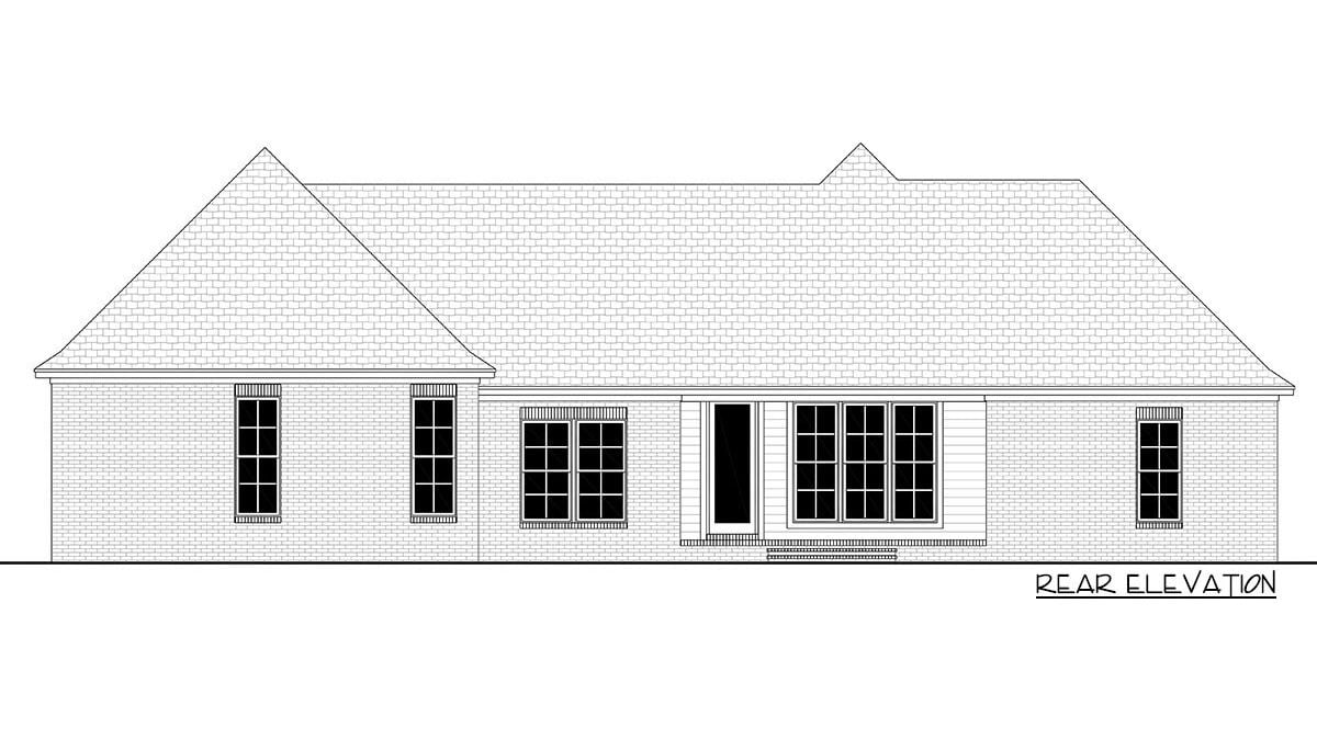 Rear elevation sketch of the 5-bedroom single-story New American home.