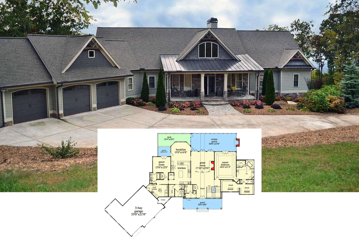 Peek Inside this 5-Bedroom Mountain Rancher Home Plan with Three-Car Garage and a Walkout Basement (Floor Plan)
