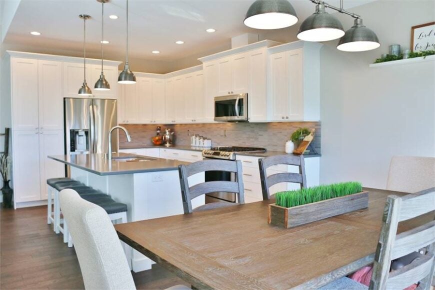 View of the kitchen from the dining area.