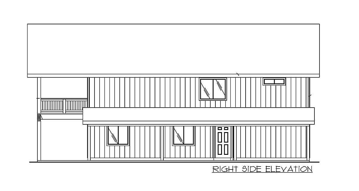 Right elevation sketch of the two-story 2-bedroom carriage home.