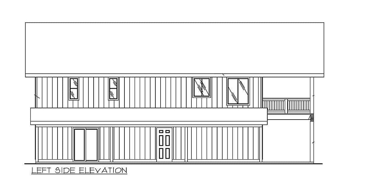 Left elevation sketch of the two-story 2-bedroom carriage home.