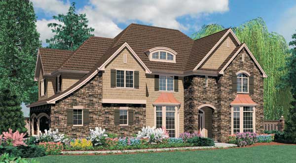 Front rendering of the two-story 4-bedroom French country Cramlington home.