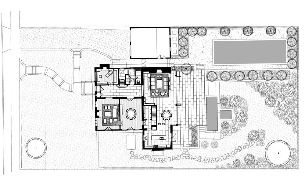 This is the illustration of the floor plan of the whole property along with the surrounding landscape.