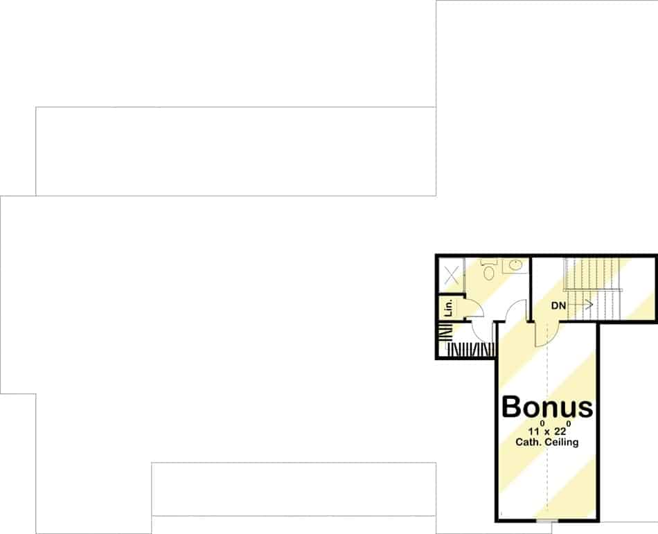 Second level floor plan with a large bonus room and a full bathroom.