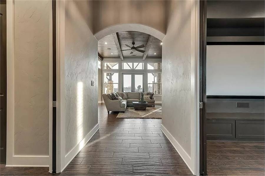 Inviting Living Room with Exposed Wooden Beams
