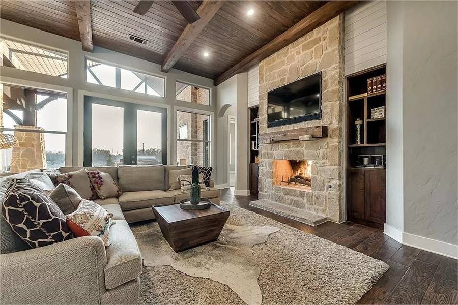Elegant Living Room with Stone Fireplace