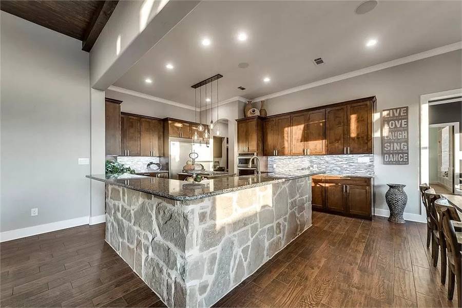 Contemporary Kitchen with Stone-Faced Island
