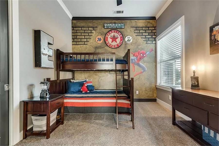 Dynamic Bedroom with Bunk Bed and Mural