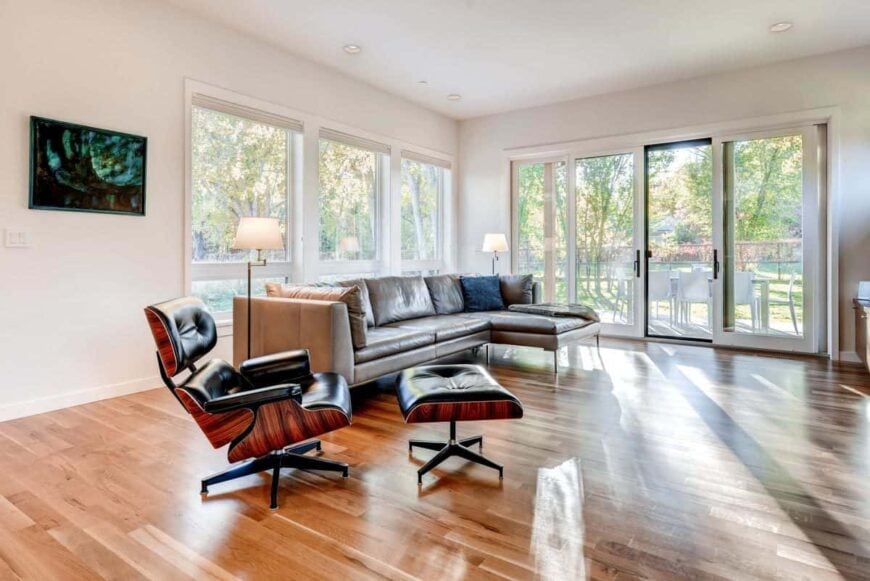 Sliding glass doors on the side open to the covered porch.