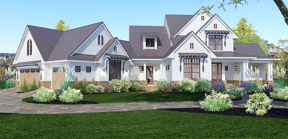 Front rendering of the 3-bedroom two-story farmhouse.