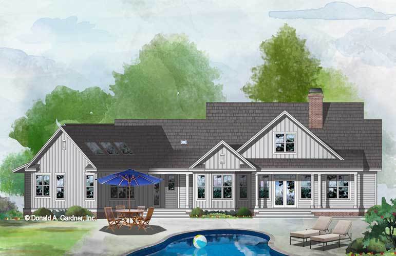 Rear rendering of the 4-bedroom single-story The Leslie modern farmhouse.