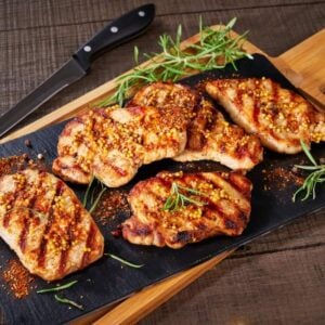 A batch of freshly-cooked apple cider pork chops.