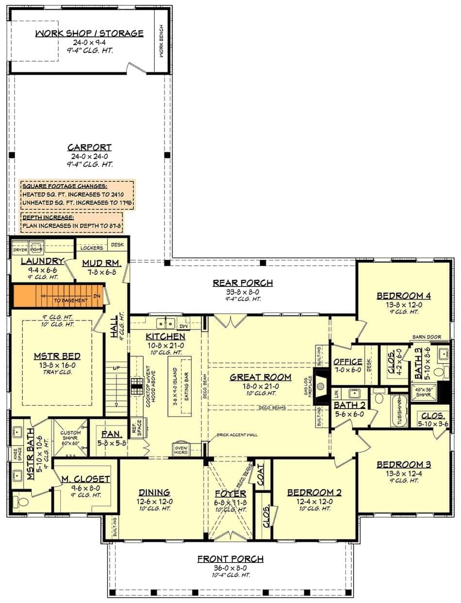 Main level floor plan showing the basement stairs location.
