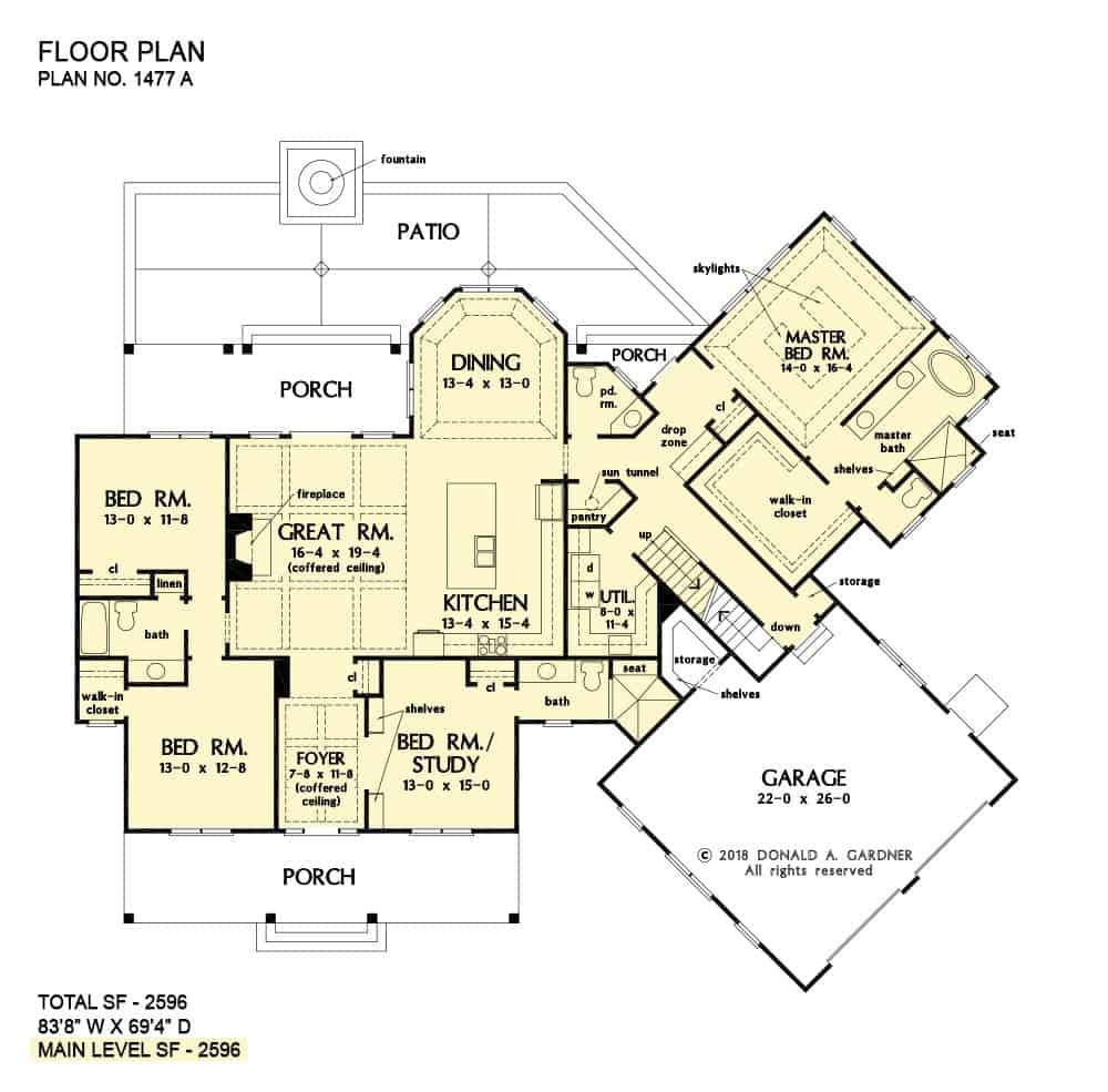 Main level floor plan showing the basement stairs location.
