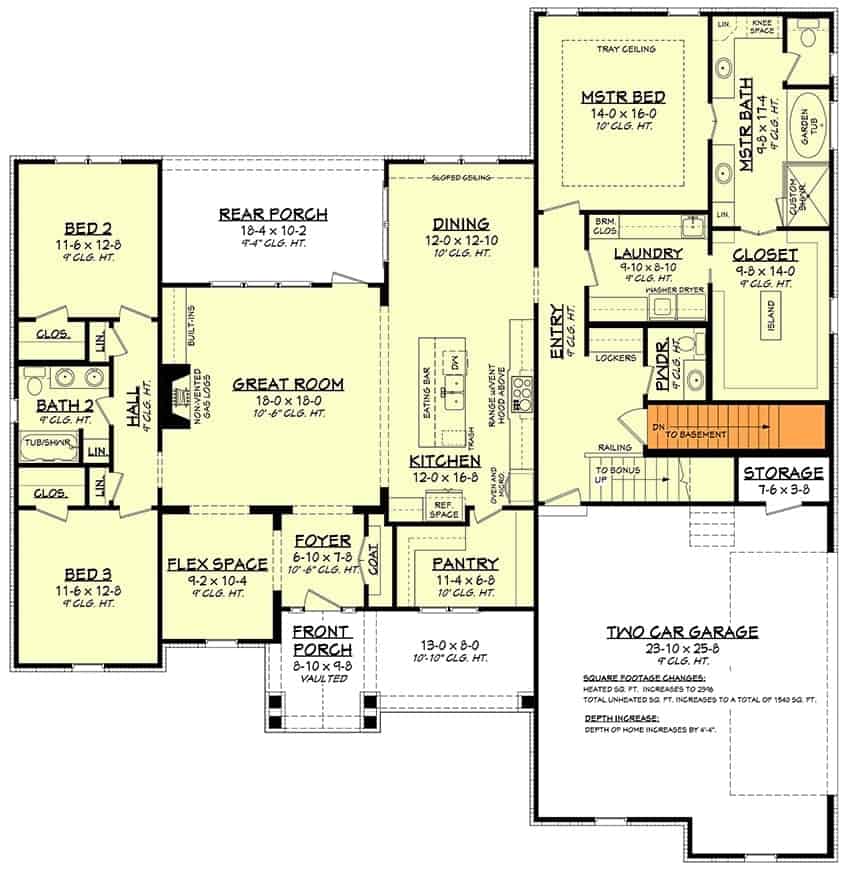 Main level floor plan showing the basement stairs location.