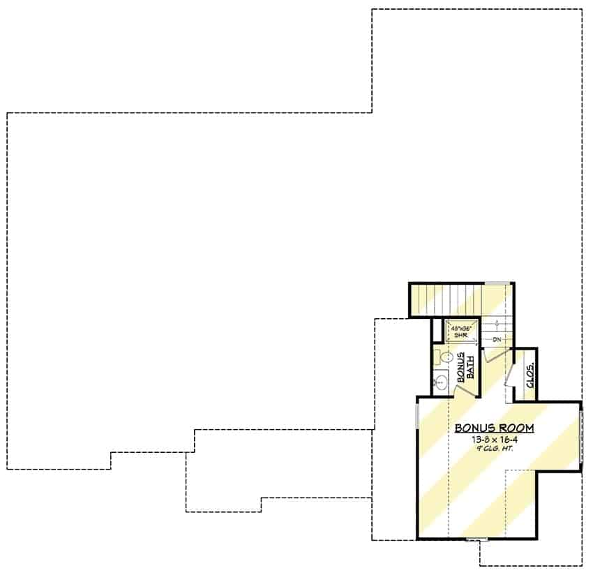 Bonus room floor plan with a bonus bath and walk-in closet.