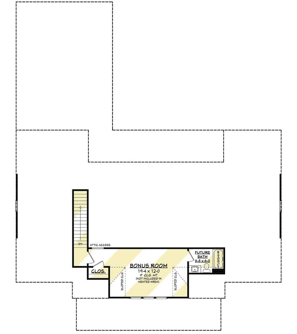 Bonus room floor plan with a full bath and a walk-in closet.