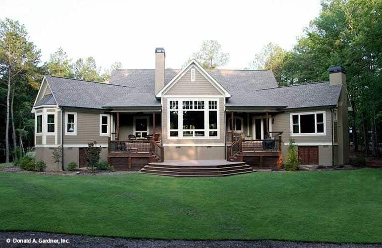 Symmetrical Facade with Central Gable and Dual Chimneys