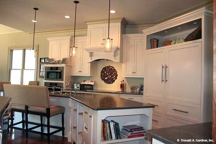 Sleek White Kitchen with Functional Island and Shelves