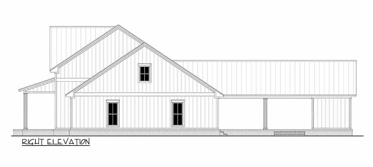 Right elevation sketch of the two-story 5-bedroom modern farmhouse.