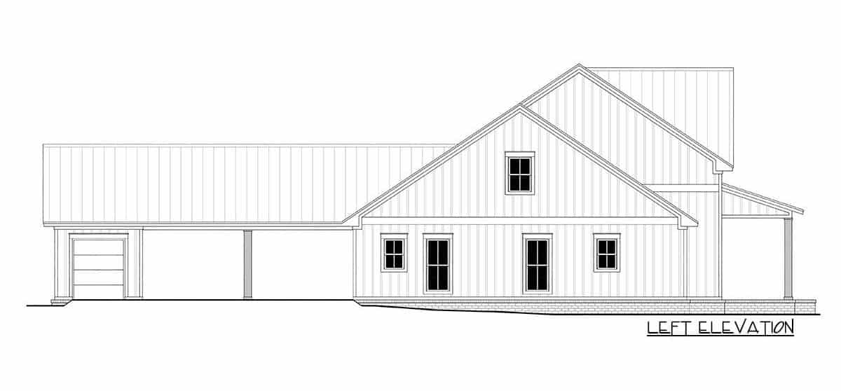 Left elevation sketch of the two-story 5-bedroom modern farmhouse.
