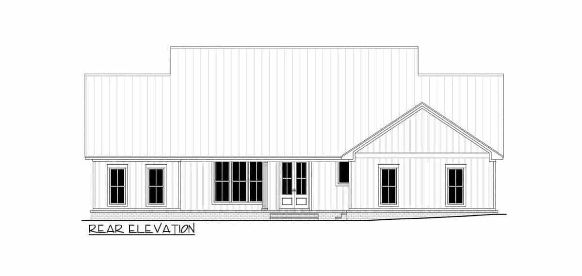 Rear elevation sketch of the two-story 5-bedroom modern farmhouse.