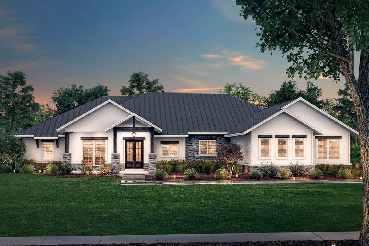 Front rendering of the 3-bedroom single-story hill country home.