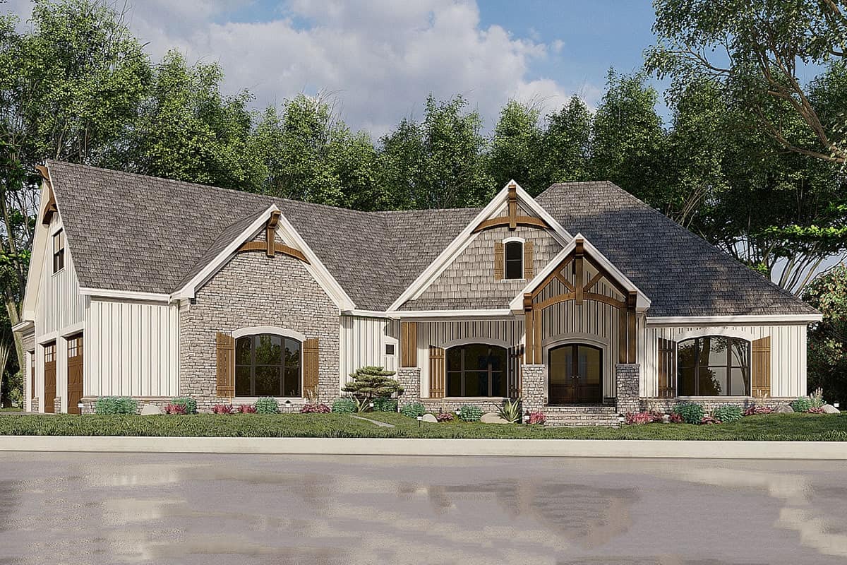 Front rendering of the 3-bedroom two-story mountain craftsman.