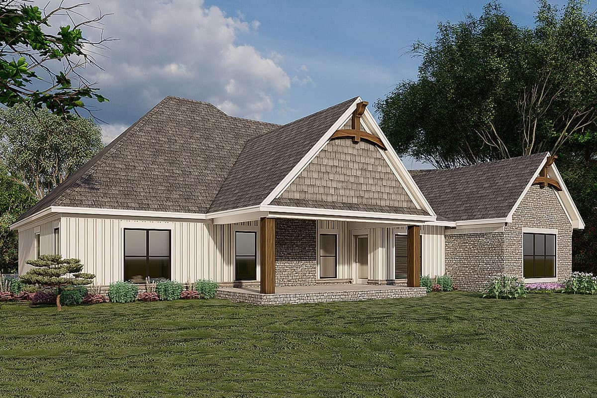 Rear rendering of the 3-bedroom two-story mountain craftsman.