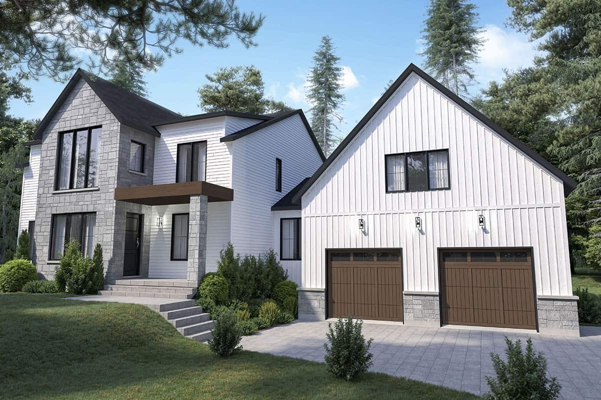 Front rendering of the 4-bedroom two-story modern farmhouse.