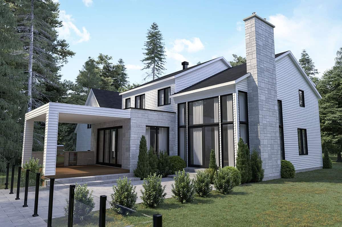 Left rendering of the 4-bedroom two-story modern farmhouse.